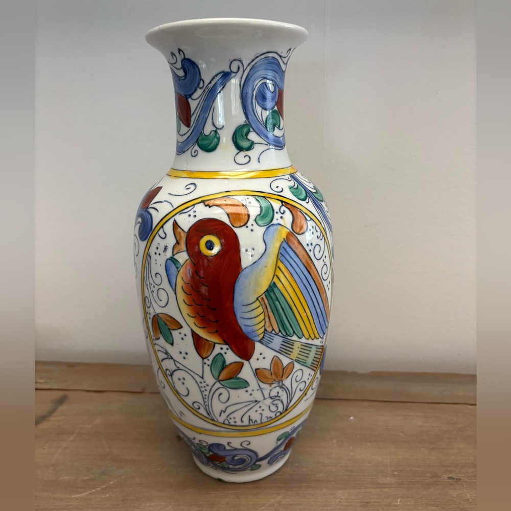 Vintage Chinese Vase WBI Bird of Paradise Motif Hand Painted 12" Tall Vase